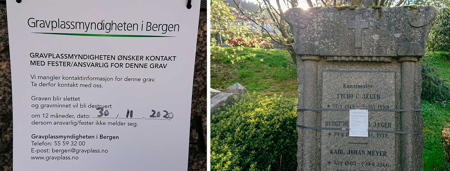 Tycho Christoffer Jægers familiegravsted på Solheim gravplass i Bergen.