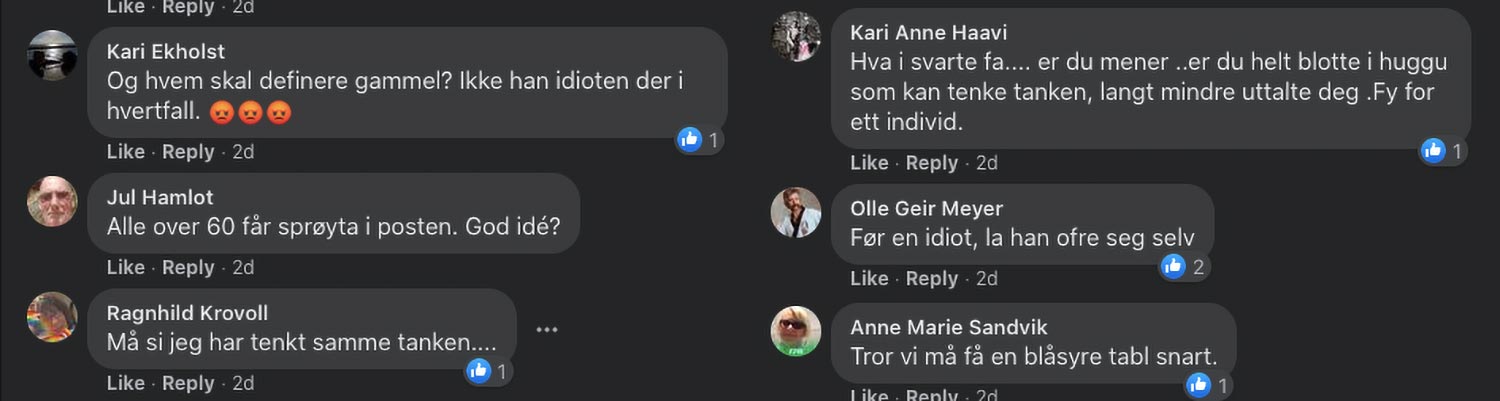Skjermdump av trolling på Dagbladets Facebook-side