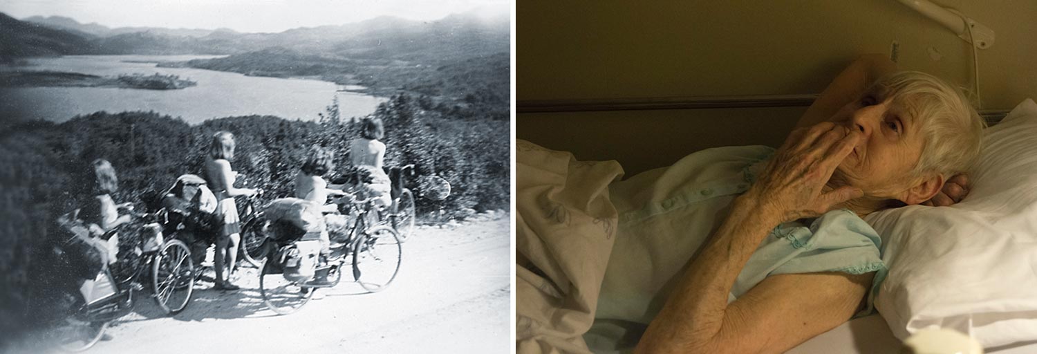 Bilde fra sykkeltur i Telemark i ungdomstiden og Randi på sykehjem