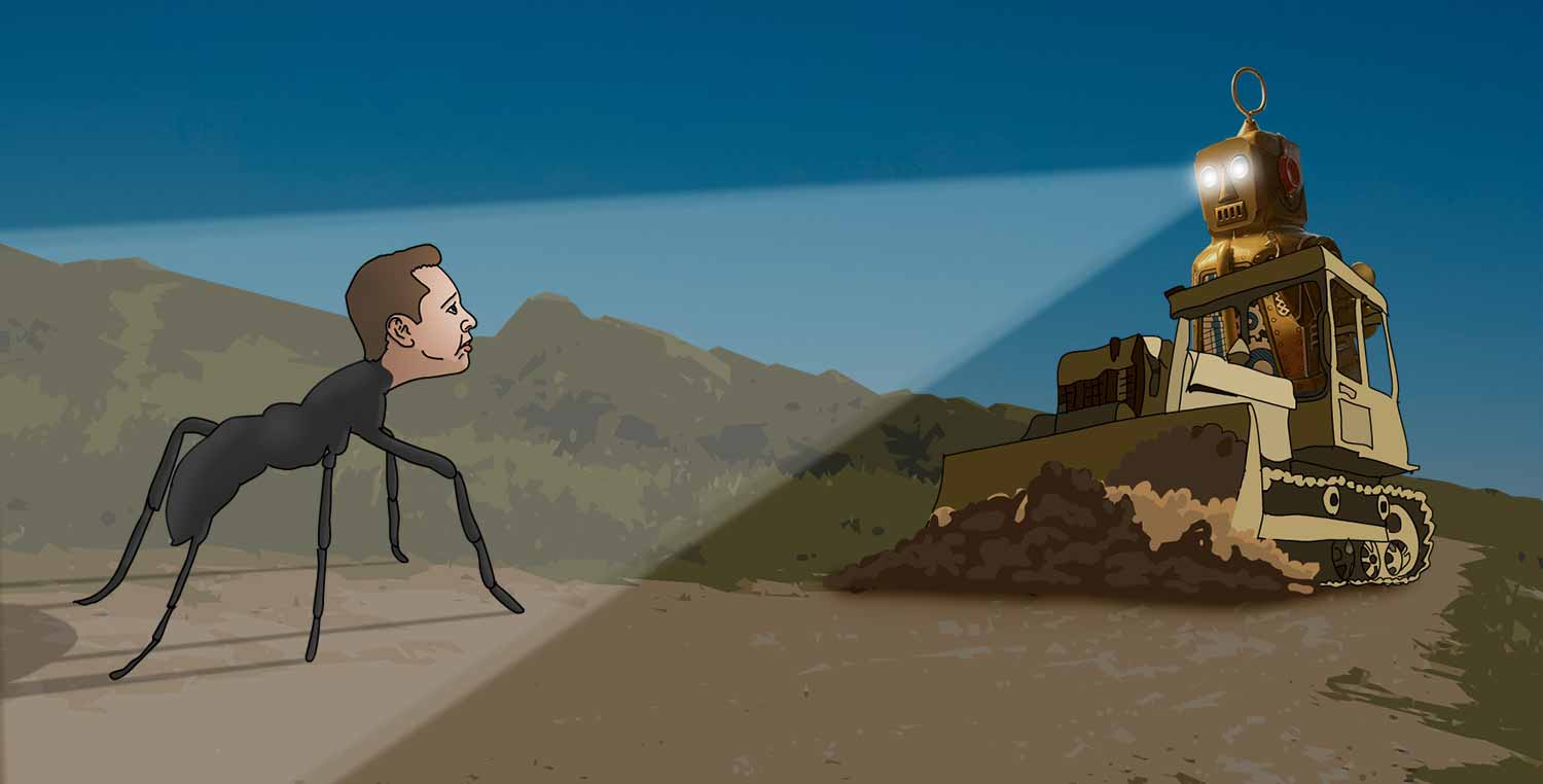Illustrasjonsbilde, maurmenneske foran bulldozer.