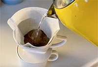 Water poured into coffee filterholder