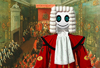 Robot utkledd som medlem av House of Lords i Storbritannia