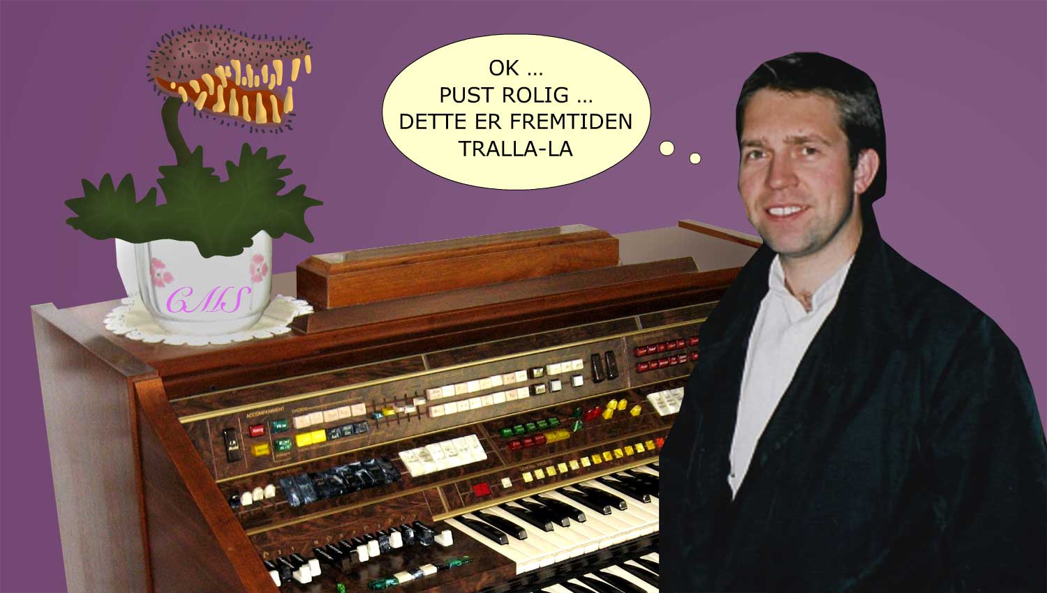 Humoristisk fotomontasje med Leif Ove Andsnes og elektronisk orgel.